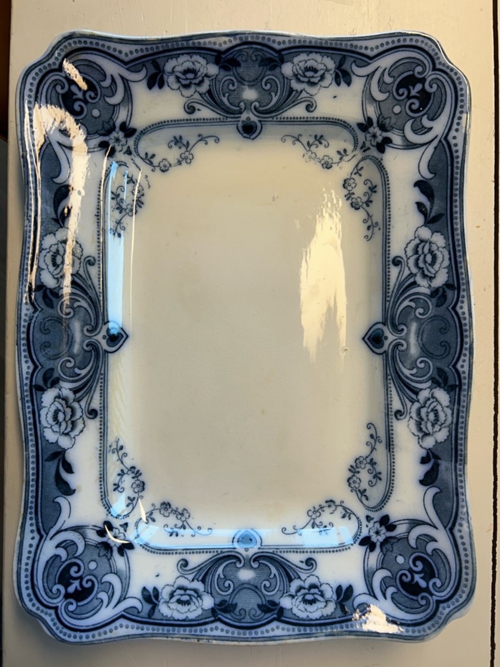 Blue and White Floral Rectangular Serving Platter. Sturdy F&Sons Burslem ware